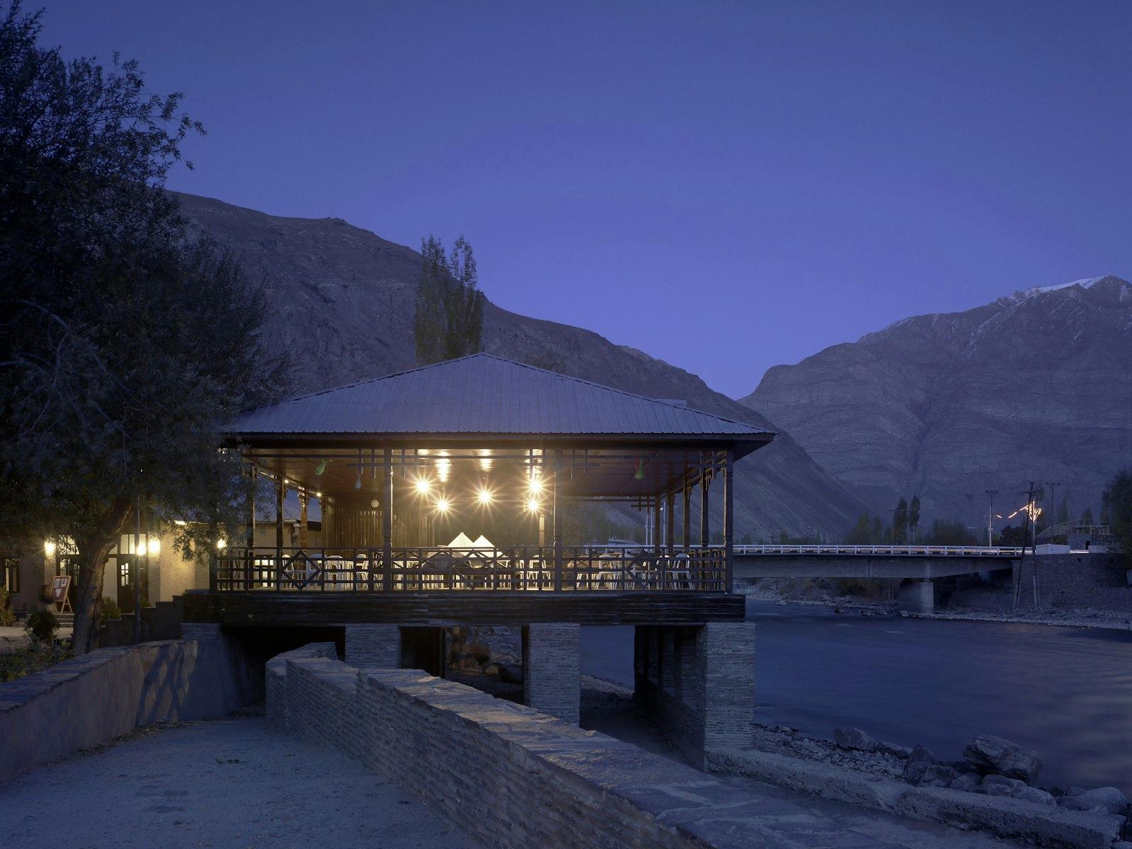 Tea house at night, Khorog City Park, Tajikistan. AKDN / Christian Richters